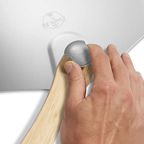 Pie Supply 12 inch x 14 inch Aluminum Pizza Peel with Foldable Wooden Handle for Homemade Pizzas and Baking Bread