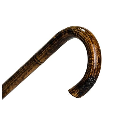 Wooden Walking Stick for Men and Women "Bend" 89-92 cm - Brown Walking Sticks Wood with Anti-slip Rubber - Hand Crafted