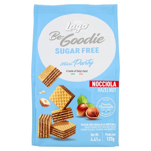 Lago 1968, Mini Party 125g, Wafer senza Zucchero con Vellutata Crema Nocciola 74% con 5 Strati Friabili di Wafer