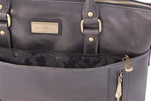Catwalk Collection Handbags - Ladies Leather Briefcase Cross Body Bag - Women's Organiser Work Bag - Tablet/Laptop Bag - ADELE - Black