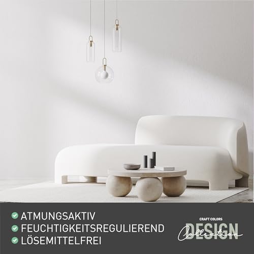 Craft Colors® 5L hochwertige Wandfarbe edelmatt, Kreidefarbe made in Germany, Design Collection No. 901 weiß