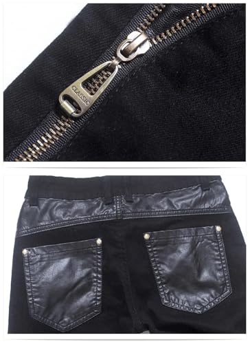 Men Slim Fit Pu Leather Patchwork Long Zipper Desgin Skinny Jeans Party Wear Pants3