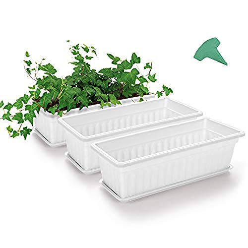 Wonepic 3 Paquetes 17 Pulgadas Caja de Ventana de Flor Blanca Jardineras de plástico...