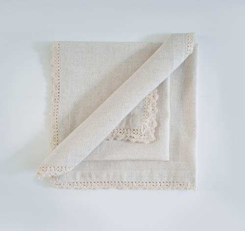 20X20 Inch Oversized Dinner Napkins Cotton Flax 12 Pack Natural Premium Quality Mitered Corners With Elegant Lace For Everyday Use Napkins Are Pre Shrunk And Good Absorbency With Lace Ivory #TOP5