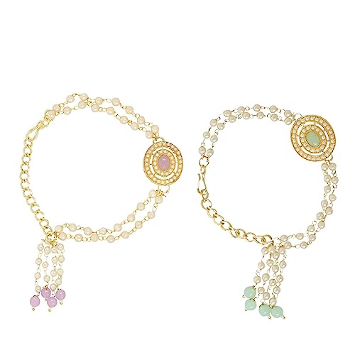 Image of I Jewels Womens Designer Pearl Rakshabandhan Lumba Bracelet For Bhabhi /Sister