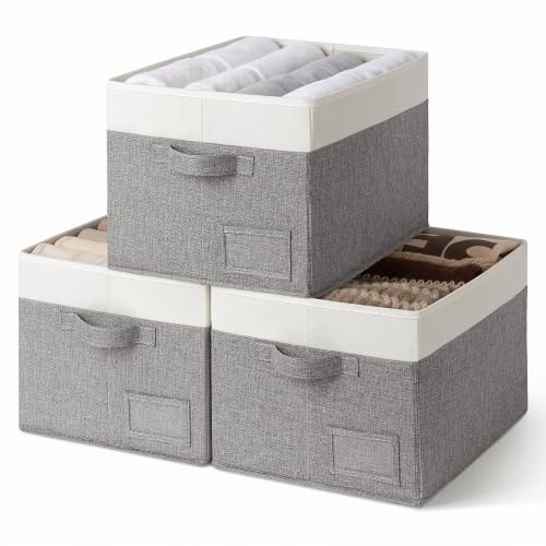 GRANNY SAYS Closet Shelf Baskets, Gray&White, Extra Large, 3-Pack
