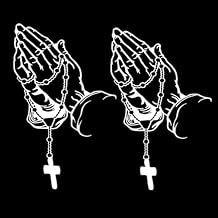 2 Pcs/Set White Hands Praying Pearl Jesus Car Sticker, Personalized Rosary Car Sticker, Waterproof Christ Decal Stickers Bumper Stickers for Laptop Motorcycle Door Wall Decoration