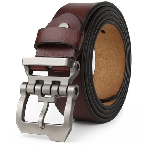 JingHao Gürtel Herren,Ledergürtel 110cm-160cm,Jeansgürtel,Gürtel Metall Retro Denim Große Taille Männer Gürtel 38mm Breit Schwarz Braun D20(Länge 110cm Fit für Taille 31'-33', Schokolade 1)