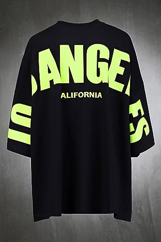 Image of THALASI Urban Vibes Men's Black Oversized T-Shirt | Los Angeles Print T-Shirt for Men |Back Print T-Shirt for Men | Relaxed Baggy Fit | Round Neck & Half Sleeve
