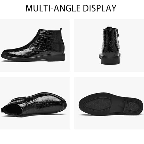 Men'S Leather Alligator Printed Low Heel Ankle Boots Fashion Round Toe Side Zipper Softsole Oxford Dress Boots For Driving Office Work4