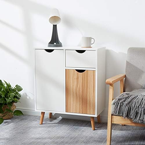 Meerveil Sideboard Storage Cabinet, Cupboard with Drawer and 2 Doors Free Standing Wooden for Living Room Bedroom Kitchen