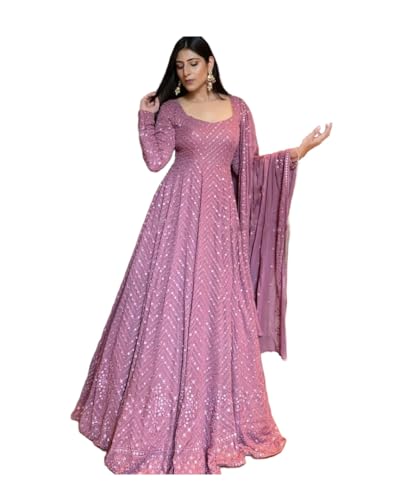 Image of Omkar Textile's Light Purple Georgette Designer Gown with Dupatta Set (Ready to wear) for Wedding, Evening,Party, Brthday etc.