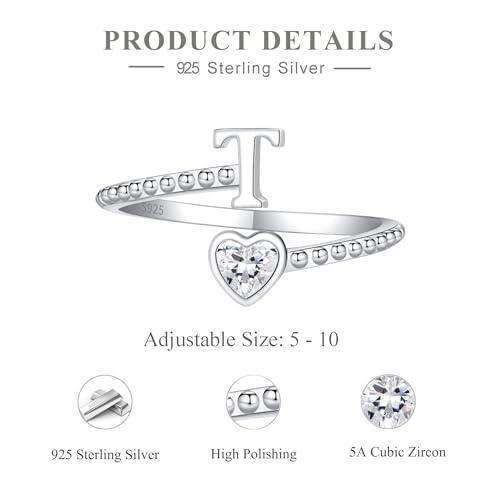 Step Forward 925 Sterling Silver Adjustable Initial Ring for Women | Non Tarnish Letter Rings for Lady | Alphabet Heart Thumb Rings | Capital Letter Jewelry Gifts4