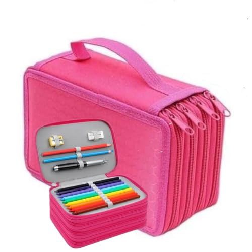 Estojo escolar grande com 4 divisórias organizador caneta lápis capacidade 72 peças portátil (PINK)