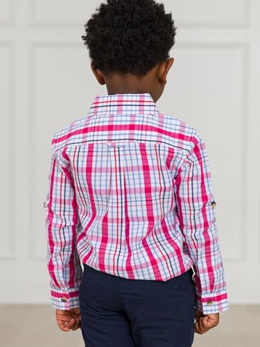 Image of RUGGEDBUTTS Boys Solid Cotton Long Sleeve Button Down Shirt with Button Tabs