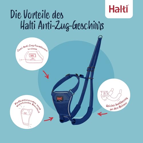HALTI No Pull Anti-Zug Geschirr - Verhindert, DASS Ihr Hund an der Leine zieht, Gepolsterter Brust- und Beingurt, Reflektierendes Gurtmaterial, Einfache Anpassung und Benutzung (Größe M, Kobaltblau)
