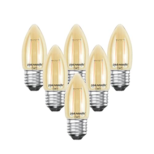 paul russells LED Candle Filament Light, 2.5W 20W Equivalent Replacement, 200LM Lumens, 2200K Extra Warm White