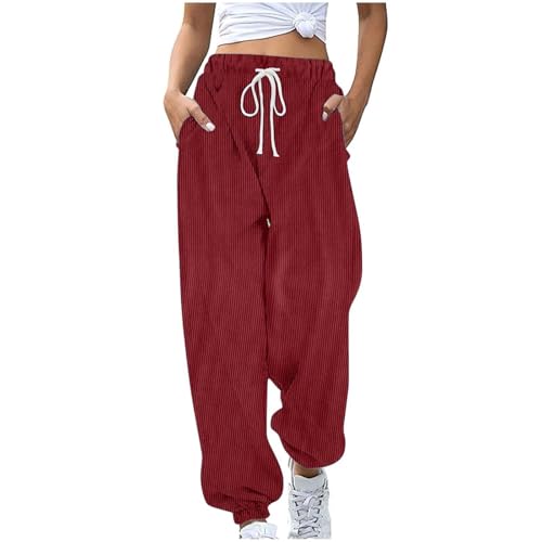 Pantalones de chándal para mujer, ligeros, para playa, verano, entrevista, a la moda, ajuste regular, ajustados, cómodos, Vino, S