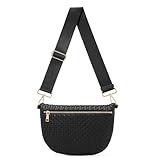 Woven Crossbody Bags For Women, Checkered Fashion PU Bum Bag Waist Pack, Travel Sling Purse with Adjustable Strap（Dark Balck)