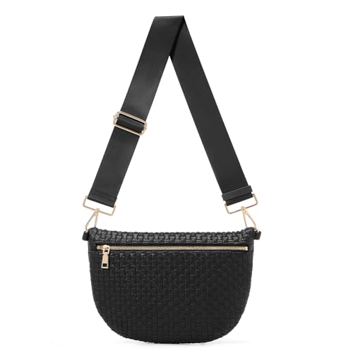 Image of Woven Crossbody Bags For Women, Checkered PU Waist Pack Travel Sling Bag