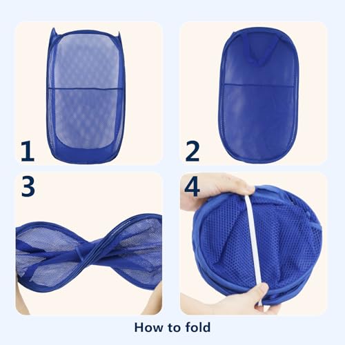 Image of Pop Up Laundry Hamper, Mesh Laundry Basket Collapsible, Foldable Hamper for Travel and Storage (Blue)