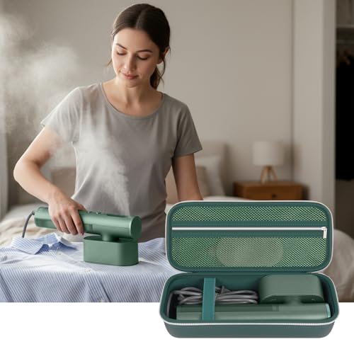 Image of Steamer Case Compatible with Jack & Rose /for FEPPO /for Nesugar /for Kssvzz Portable Steamers, Handheld Iron Carrying Storage Bag Organizer with Mesh Pocket for Accessories-Green