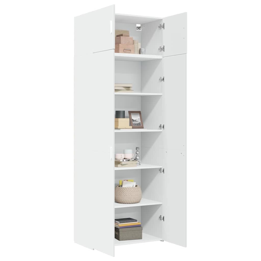 Armoire haute blanche - 80 x 42,5 x 225 cm - En bois avec 6 compartiments - Grand espace de rangement pour salle de bain, salon, cuisine, couloir et bureau - Design durable