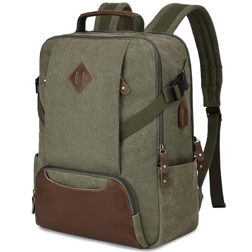 Kasgo Ryggsäck för män, vintage vattentät canvas skolryggsäck 15,6" dator med USB-laddning port och 2 fack skolväska för...