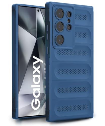 Image of WOW IMAGINE Ultimate Silicone Back Cover Case for Samsung Galaxy S24 Ultra 5G | Heat Dissipation Thin Soft TPU | 360 Camera Protection | Breathable Cooling Holes - Deep Blue