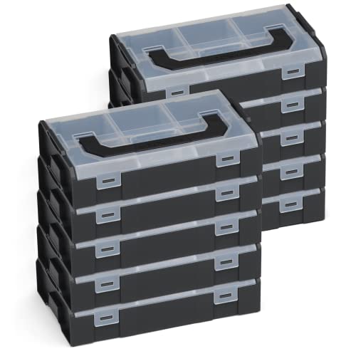 Bosch Sortimo L Boxx Mini, 6-delige set in opaak zwart, opbergdoos voor schroeven met deksel, sorteerdoos
