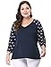 Agnes Orinda Women's Plus Size Tops Casual V Neck 3/4 Sleeve Floral Raglan Top Tshirt 2024 5X Blue