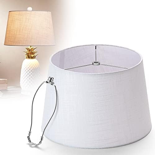 White Lamp Shade - Medium, Drum Lamp Shades for Table Lamps and Floor Lamps, White Fabric Hardback Lampshades, Spider Lampshade with 7 inch Harp, Hand Crafted Cloth Lamp Cover (10 x 12 x 8 inch)