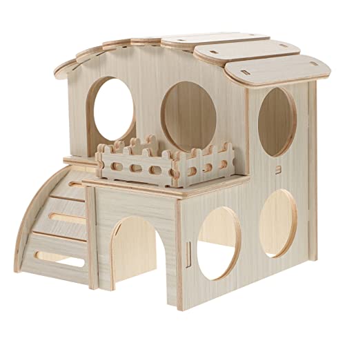 POPETPOP Wooden Hamster House Durable Decorative Pet Nest for Animals Comfortable Sleeping Play Space for Hamsters Gerbils Mice and Chinchillas Year Use