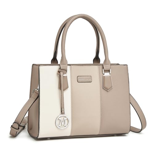 Miss Lulu Bolsos de Mujer,Bolso de Mano Tri-color en Material PU,Ideal para Estudiar Trabajar y Uso Cotidiano