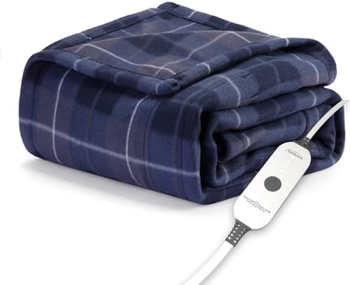 Sunbeam Royal Ultra Rodeen Blue Plaid Heated Personal Throw / Bla...