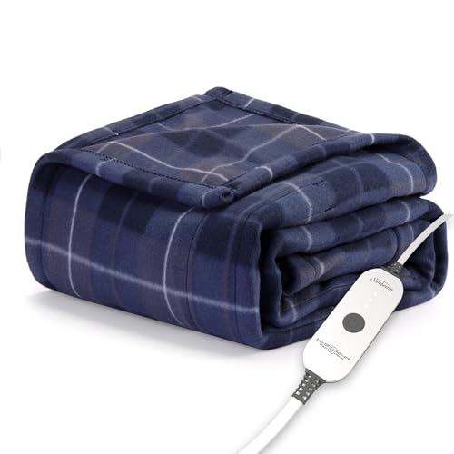 Sunbeam Heated Throw Blanket | Fleece, 3 Heat Settings, Slate/Plaid - TSF8TP-R871-33A00