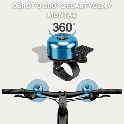 Grenhaven Dzwonek do Rowerów Szosowych i Górskich, Hulajnogi, MTB, BMX dla Dzieci, Dorosłych, Aluminiowy, Mini Rozmiar, Głośny Dźwięk, Rowerowy Klakson do Kierownicę o Średnicy 1,98-2,4 cm, Niebieski