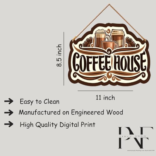 Image of PNF Poster And Frames Coffee House Quote Wall art & Door Hanging Frame For Kitchen, Dining, restaurants Decor | Walland home Decor for Living Room | Room Decor Wall Decor Items For Bedroom | (Wooden, 11x9 Inch,brown)-32-3