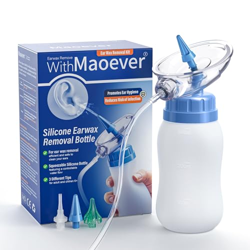 MAOEVER Ear Wax Removal Kit, Squeezable Silicone Ear Cleaner with a Folding Pot for Waste Water Recycling, Gentle & Effective Ear Irrigation Tool for Safe at-Home Use (Blue)