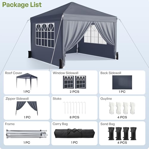 Vinabilia 10x10 Pop Up Canopy with Sidewalls, Instant Portable Canopy Tent with Carry Bag for Commercial Events, Camping, Parties - Dark Grey by Vinabilia - Image 3