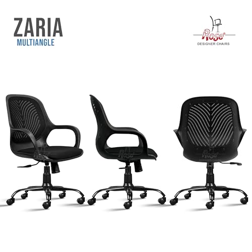 Image of ROSE Zaria | 3 Years Brand Warranty | Ergonomic mesh mid-Back Office Chair, Perfect for Study, Work from Home, revolving, Rolling Computer Desk Chair (Black, Revolving)
