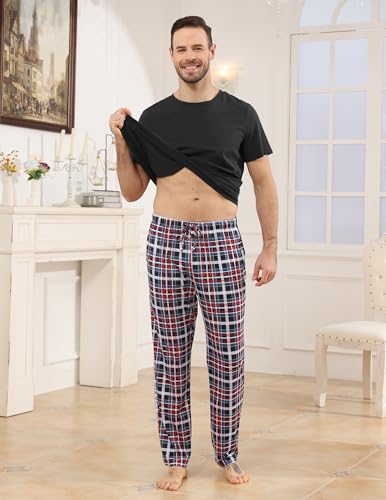 Mens Pajamas Set Cotton Short Sleeve and Plaid Long Pants Loungewear Sleepwear Set Soft Comfy 2 Piece Nightwear2