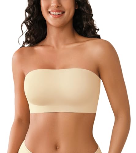 Image of DEANGELMON Strapless Bras for Women Non-Slip Silicone Bandeau Seamless Tube Top Bralette Comfy Non Padded Stretchy Stylish