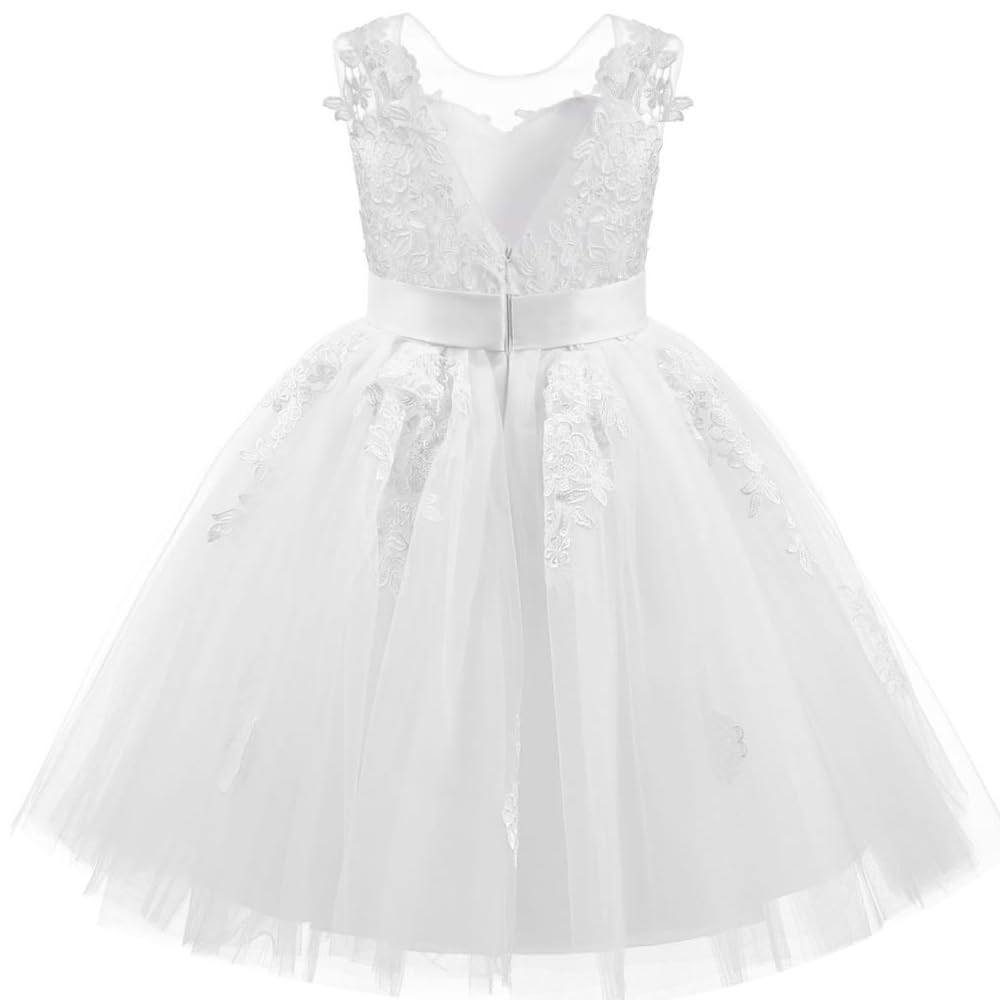 PLWEDDING Encaje V Volver Tul Vestido De Niña De Flores Junior Niñas Dama De Honor Boda V