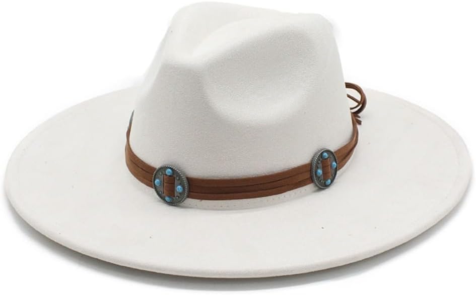 Wide Brim Fedora Hat, Brown, Wool Felt, Turquoise Stone Band Detail, Western Style