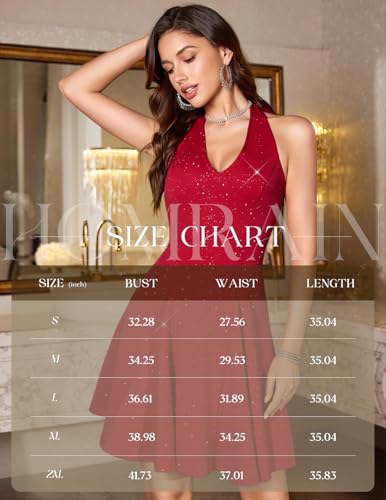 Image of HomRain Glitter Sparkle V Neck Cocktail Dress for Women 2026 A Line Backless Halter Sequin Homecoming Evening Party Dresses