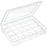 woodounai 24 Grids Plastic Organizer Box with Removable Dividers Clear Multi Compartment Storage Container Small Crafts Organizer Box for Beads Jewelry Tackles Nail Charm Button Sticker (1Pcs)