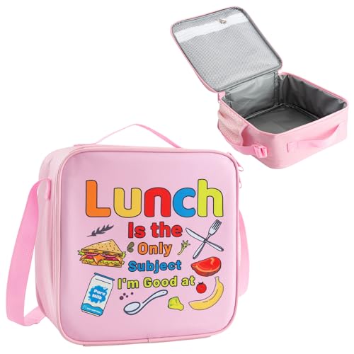 ZBJZJM Girls Lunch Bag - 9.5in9.5in4in Pink Insulated Lunch Box for Girls with Double Layer Insulation, Adjustable Strap - Kids Lunch Bag for Bento Box, School & Picnic (pink-lunch)