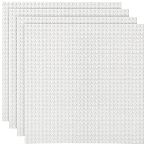 Image of Lekebaby 4 Pack Classic Baseplates 10 inch x 10 inch, Building Base Plates for Building Bricks, 100% Compatible with Major Brands and Activity Table-Baseplate, Sturdy & Safe, Age 3 and up Kids, White