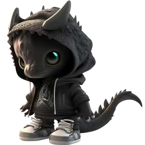 Figuras geniales de dragones, 5 pulgadas Funny Baby Dragón Juguete Navidad Dinosaurio Estatua Resina Dragón Estatua Escritorio Oficina Jardín Dragón Escultura Estatua Figurilla Decorativa, Negro
